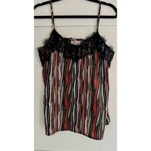 Willow Root Multicolor Striped Tank Top Black Lace Trim Adjustable Straps Sz S